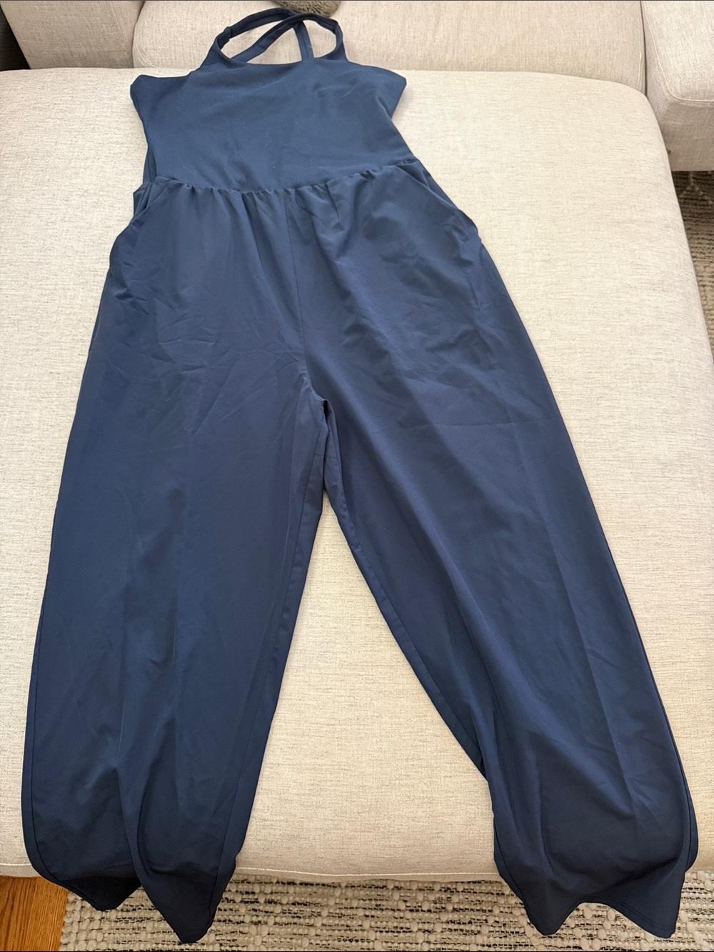 Sincerely Jules Navy Blue Cross Back Wide-Leg Jumpsuit